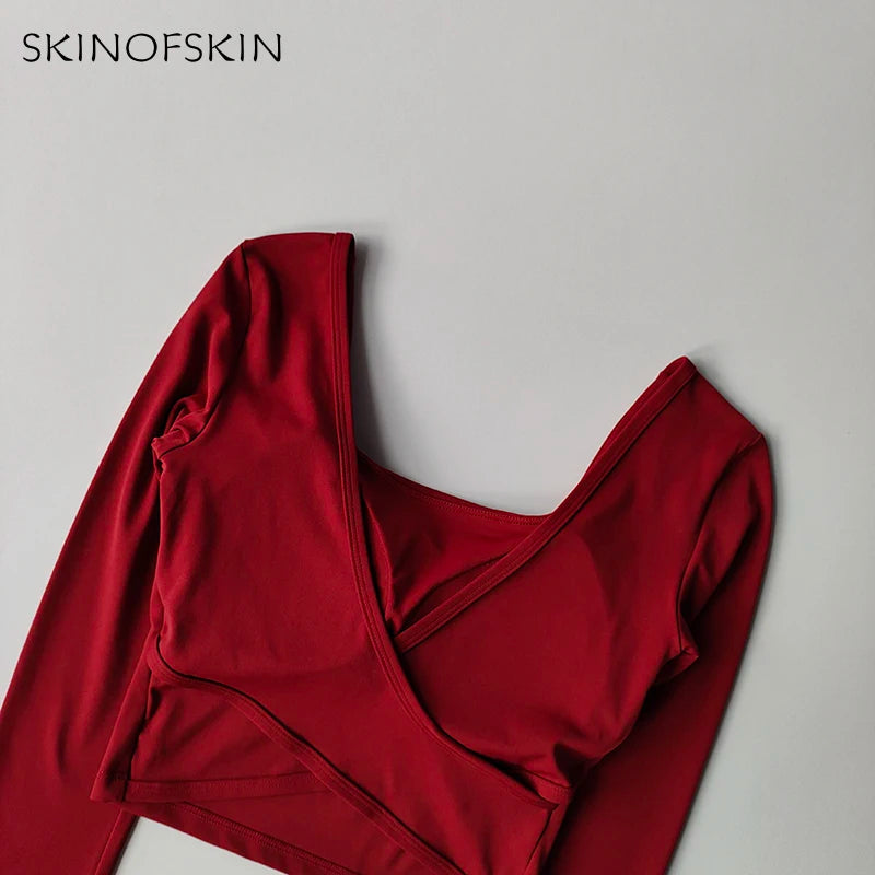 Fixed Chest Pads Crossed Back Yoga Clothes Tight Fitting Slimming Sports Long Sleeved Running Pula Fitness Clothes Tops Shirts
