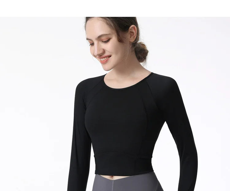 New Long Sleeve Yoga Built-in chest pad Shirts Sport Top Fitness Yoga Top Gym Top Sports Wear for Women Gym Femme Jersey Mujer