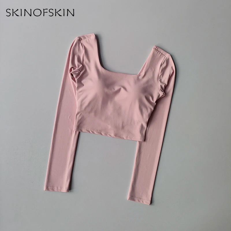 Fixed Chest Pads Crossed Back Yoga Clothes Tight Fitting Slimming Sports Long Sleeved Running Pula Fitness Clothes Tops Shirts