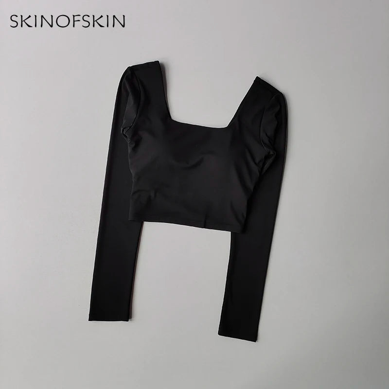 Fixed Chest Pads Crossed Back Yoga Clothes Tight Fitting Slimming Sports Long Sleeved Running Pula Fitness Clothes Tops Shirts