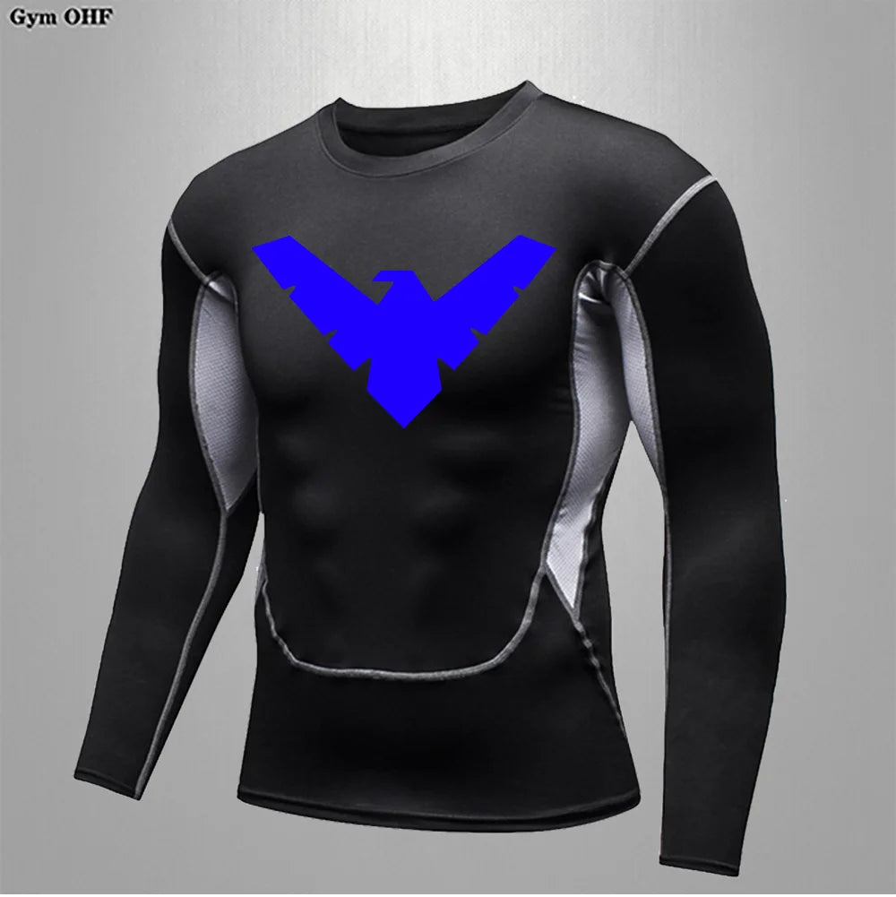 T Shirt Men Rashguard Jiu Jitsu Bjj Gym Fitness Running Training Shirts Boxing Jersey Compression Nightwing Print Tops For Male