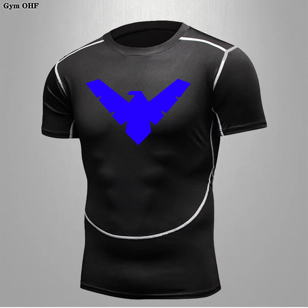 T Shirt Men Rashguard Jiu Jitsu Bjj Gym Fitness Running Training Shirts Boxing Jersey Compression Nightwing Print Tops For Male