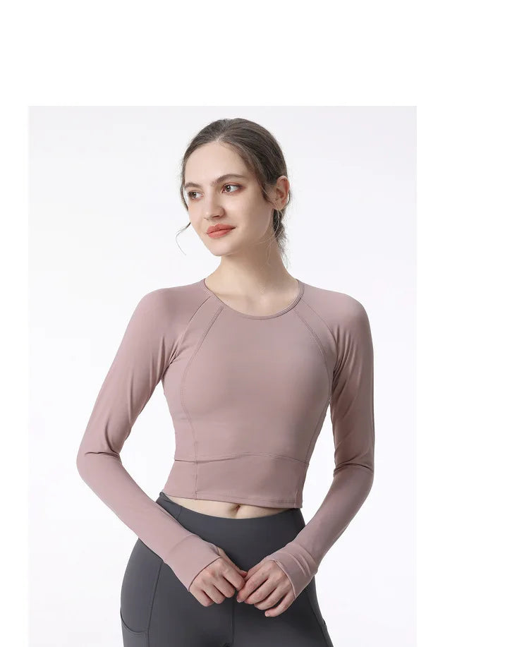 New Long Sleeve Yoga Built-in chest pad Shirts Sport Top Fitness Yoga Top Gym Top Sports Wear for Women Gym Femme Jersey Mujer