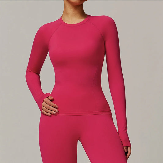 Sexy Women Yoga T-shirts Solid Sports Top Long Sleeve Gym Workout Running Shirts Exposed Navel Quick Dry Fitness Gym Sport Wear