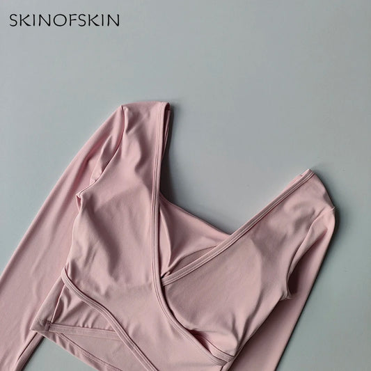 Fixed Chest Pads Crossed Back Yoga Clothes Tight Fitting Slimming Sports Long Sleeved Running Pula Fitness Clothes Tops Shirts