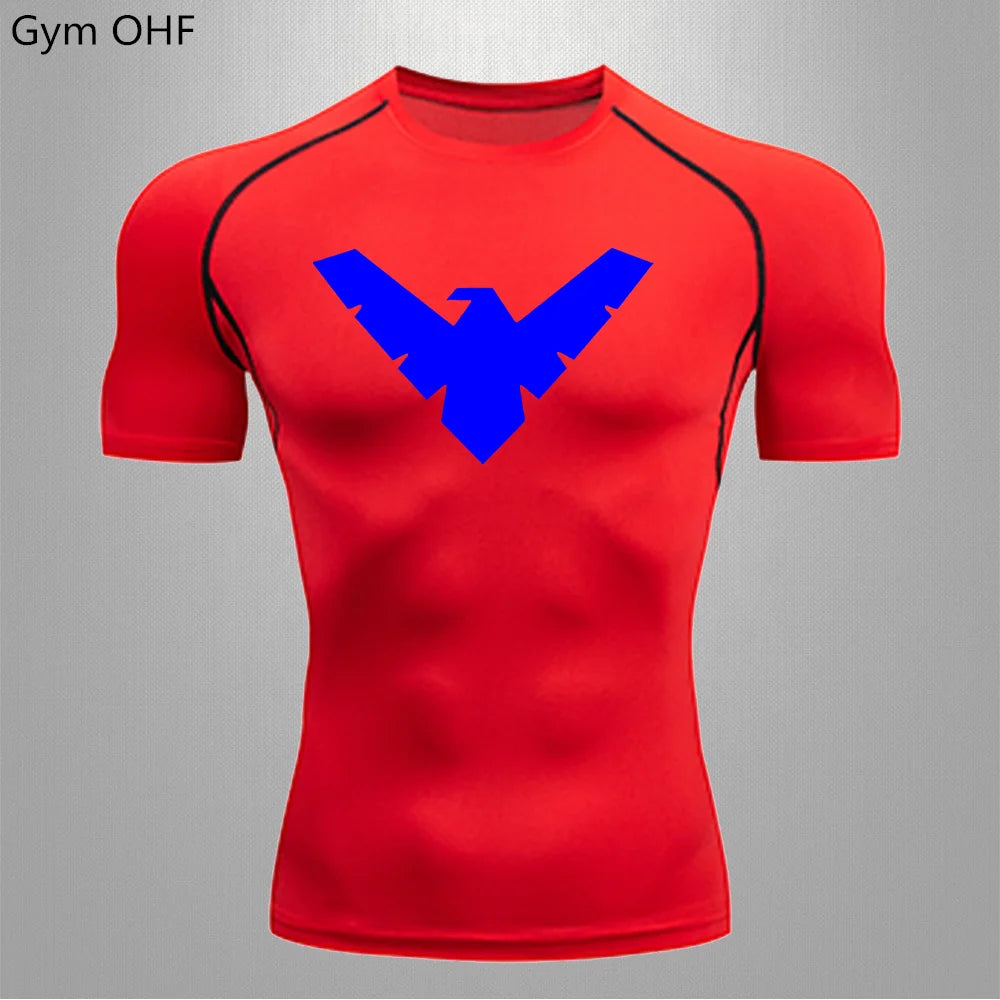 T Shirt Men Rashguard Jiu Jitsu Bjj Gym Fitness Running Training Shirts Boxing Jersey Compression Nightwing Print Tops For Male