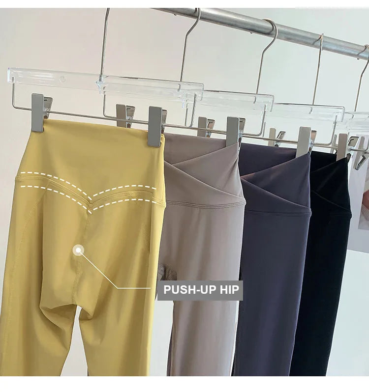 Women V Front Cross over Yoga Pants Soft Nylon Gym Sport Leggings Stretchy Workout Fitness Tights Running Squat Proof Dry Fit