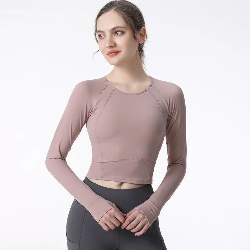 New Long Sleeve Yoga Built-in chest pad Shirts Sport Top Fitness Yoga Top Gym Top Sports Wear for Women Gym Femme Jersey Mujer