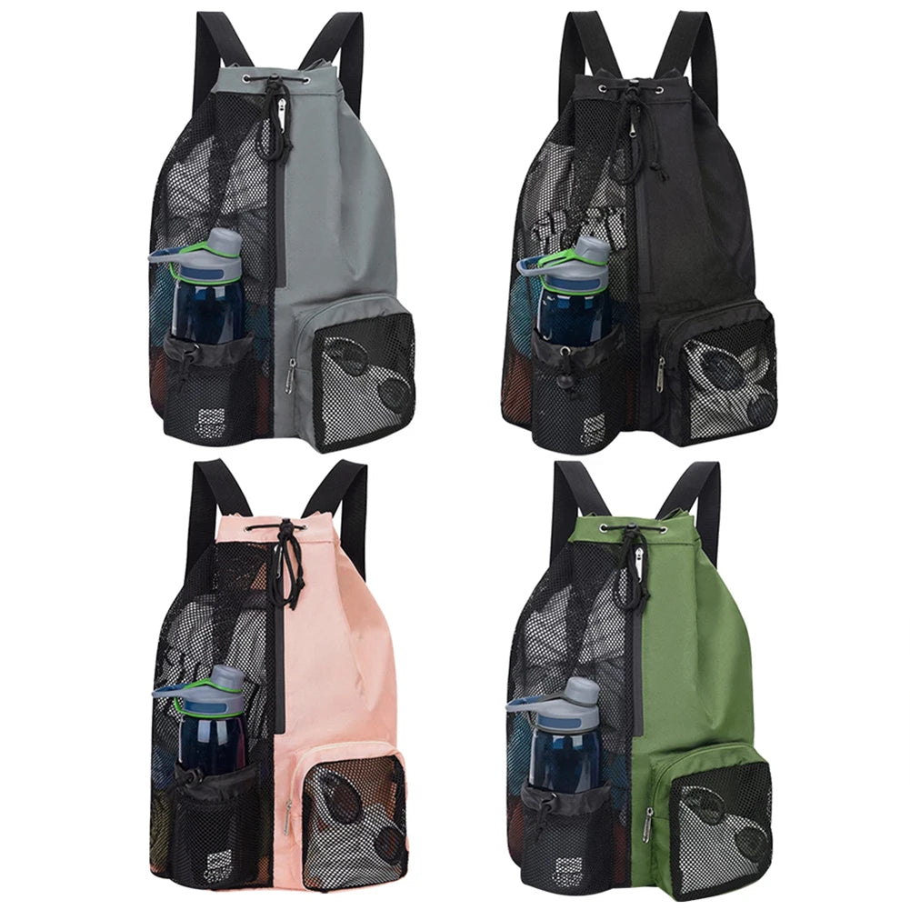 Basketball Bag Drawstring Beach Storage Backpacks with Wet Pockets Thickened Mesh Lightweight Comfortable for Outdoor Sports