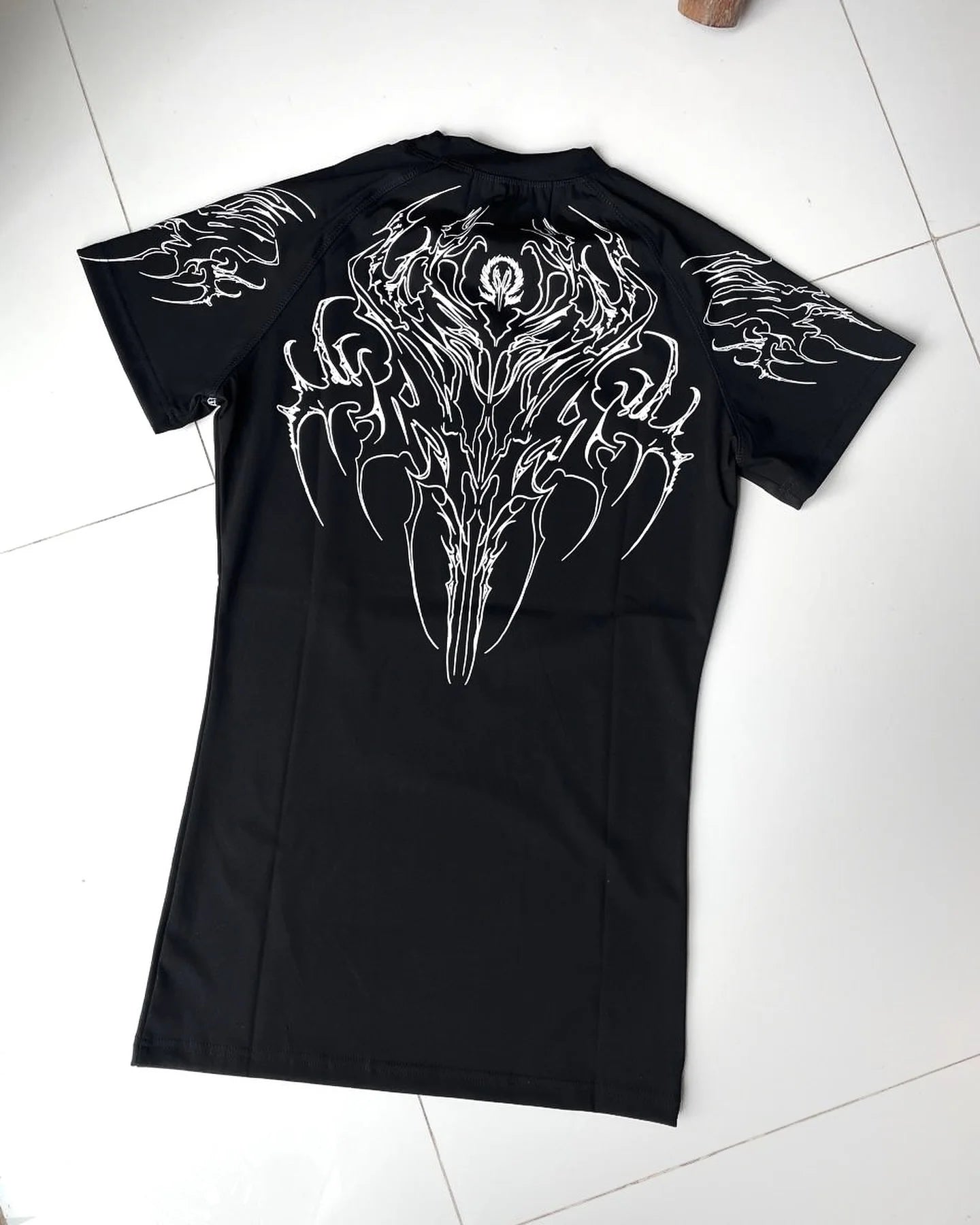 Breathedivinity Compression Shirt Short Sleeve tops Muscle GYM Fitness Mock Neck in Black Wolves Club Y2K