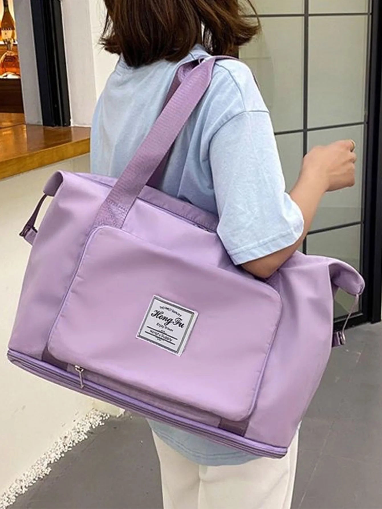 Multifunctional Foldable Fitness Bag Large Capacity Shoulder Bag Sports Handbag Purple Blue Black Pink