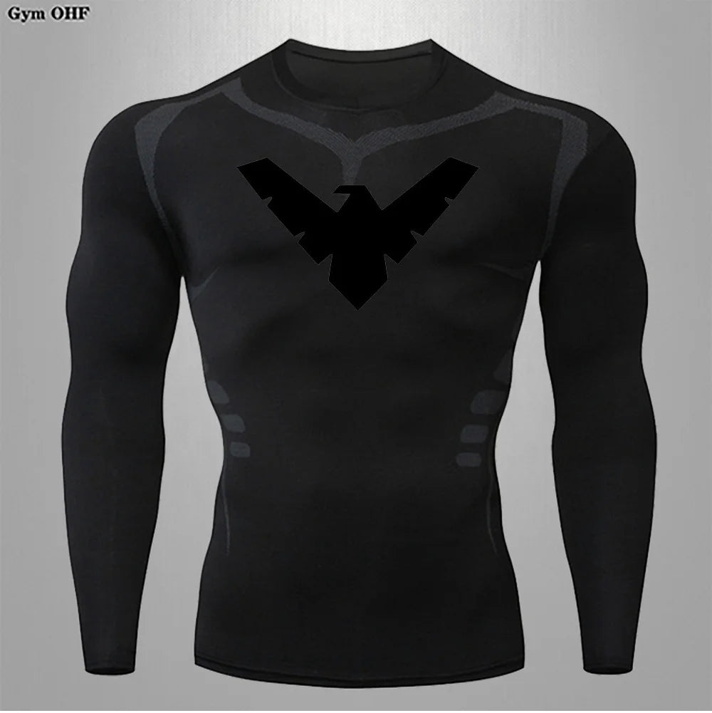 T Shirt Men Rashguard Jiu Jitsu Bjj Gym Fitness Running Training Shirts Boxing Jersey Compression Nightwing Print Tops For Male