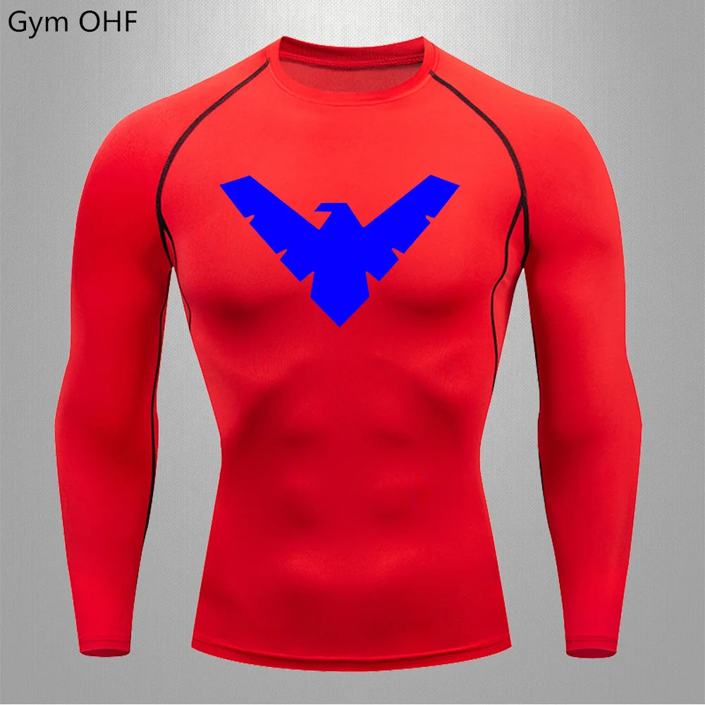 T Shirt Men Rashguard Jiu Jitsu Bjj Gym Fitness Running Training Shirts Boxing Jersey Compression Nightwing Print Tops For Male