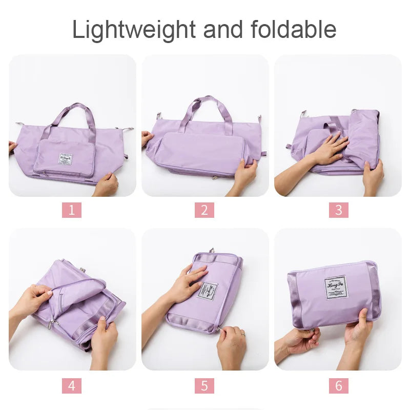 Multifunctional Foldable Fitness Bag Large Capacity Shoulder Bag Sports Handbag Purple Blue Black Pink