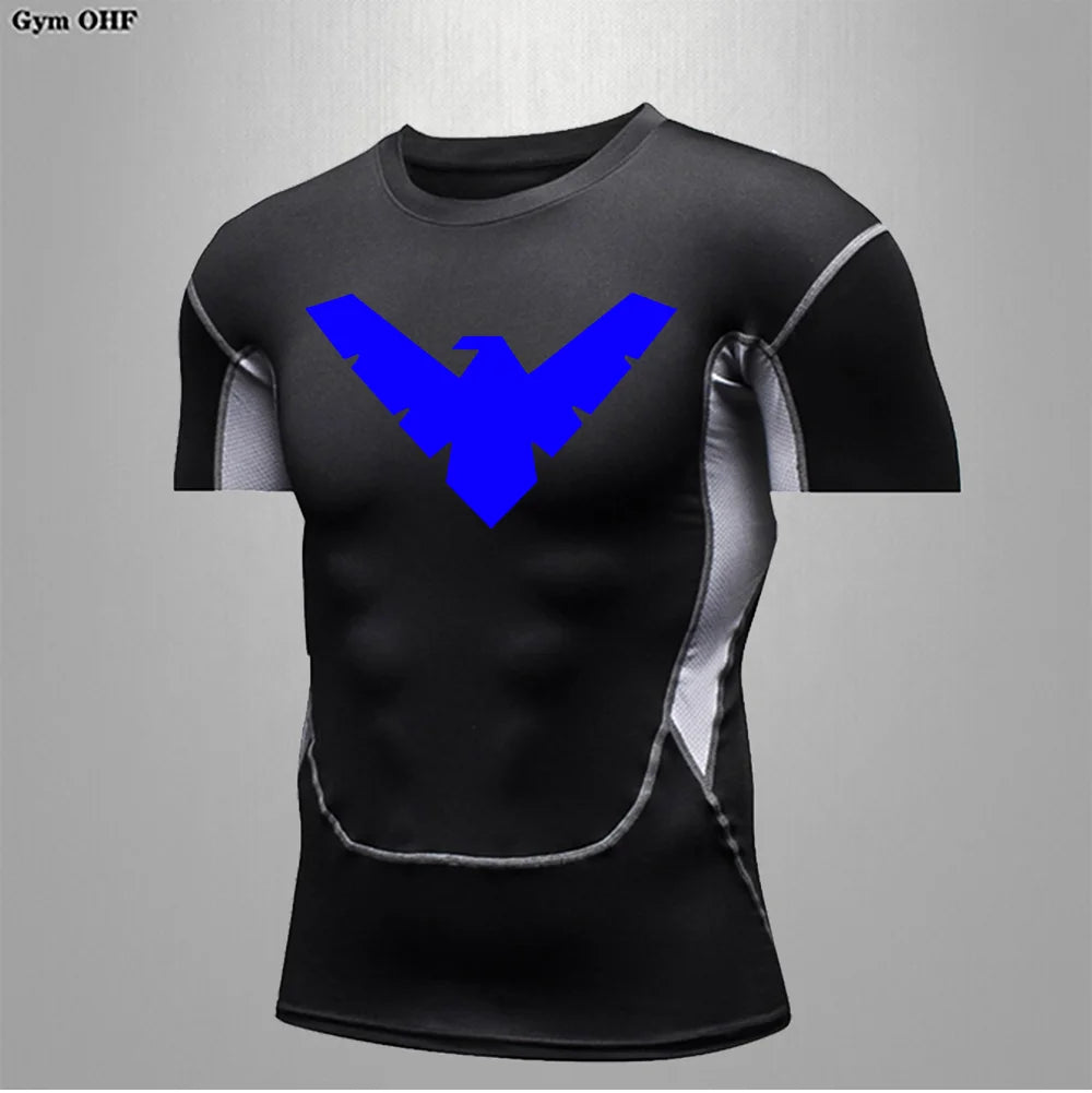 T Shirt Men Rashguard Jiu Jitsu Bjj Gym Fitness Running Training Shirts Boxing Jersey Compression Nightwing Print Tops For Male