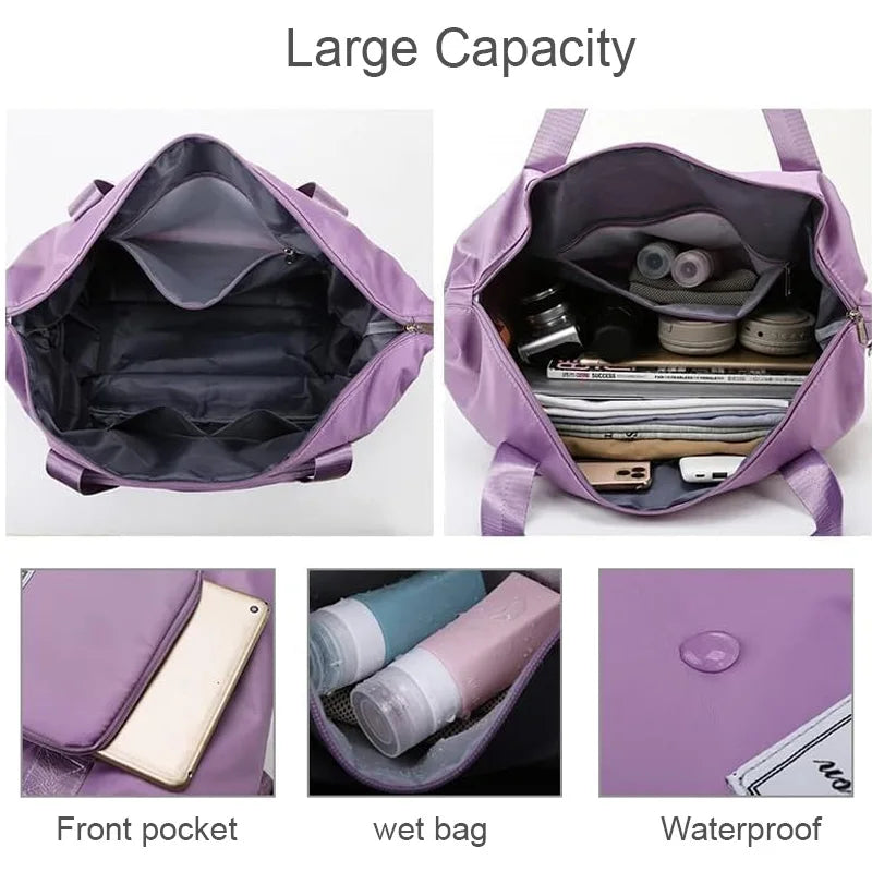 Multifunctional Foldable Fitness Bag Large Capacity Shoulder Bag Sports Handbag Purple Blue Black Pink