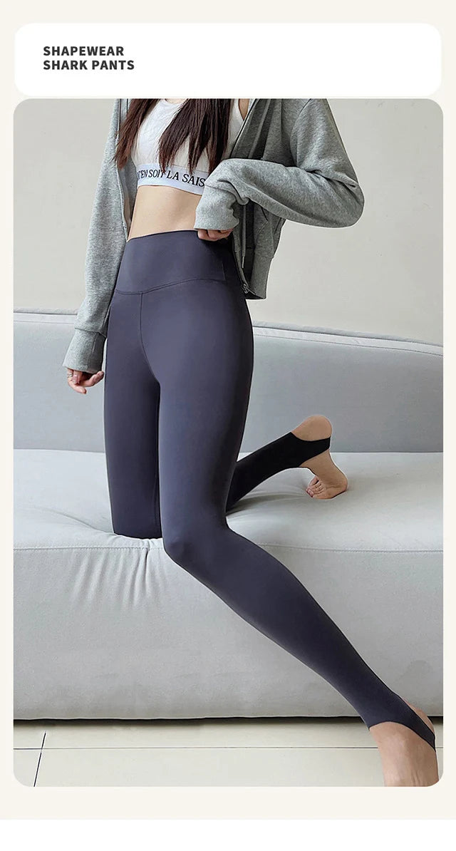 BIVIGAOS Spring Summer Thin Foot Tights Sharkskin Leggings Women High Waist Elastic Smiling Sexy Yoga Sport Fitness Leggings