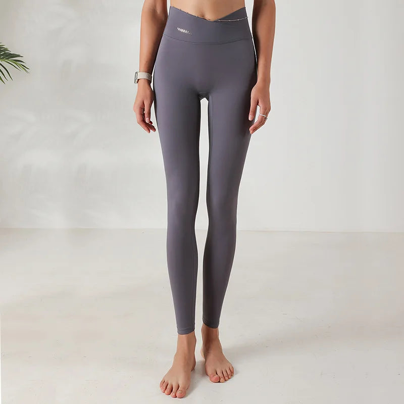 Women V Front Cross over Yoga Pants Soft Nylon Gym Sport Leggings Stretchy Workout Fitness Tights Running Squat Proof Dry Fit