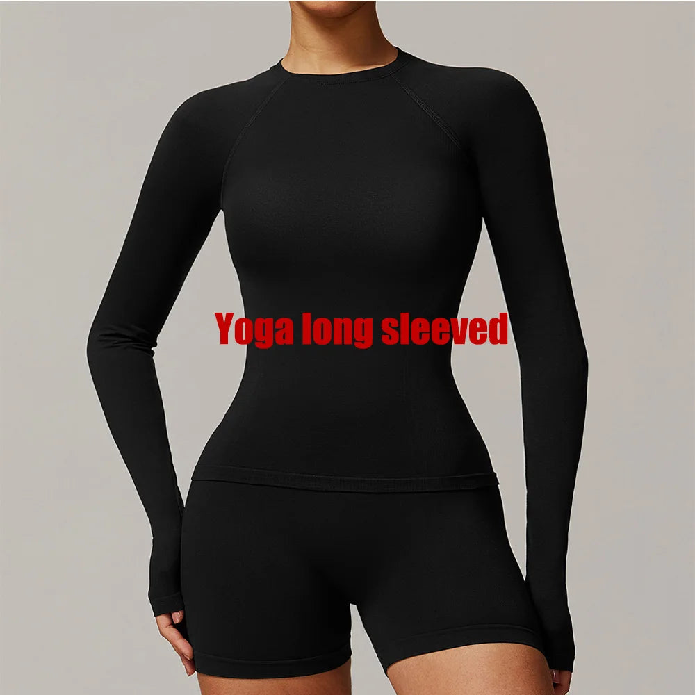 Sexy Women Yoga T-shirts Solid Sports Top Long Sleeve Gym Workout Running Shirts Exposed Navel Quick Dry Fitness Gym Sport Wear