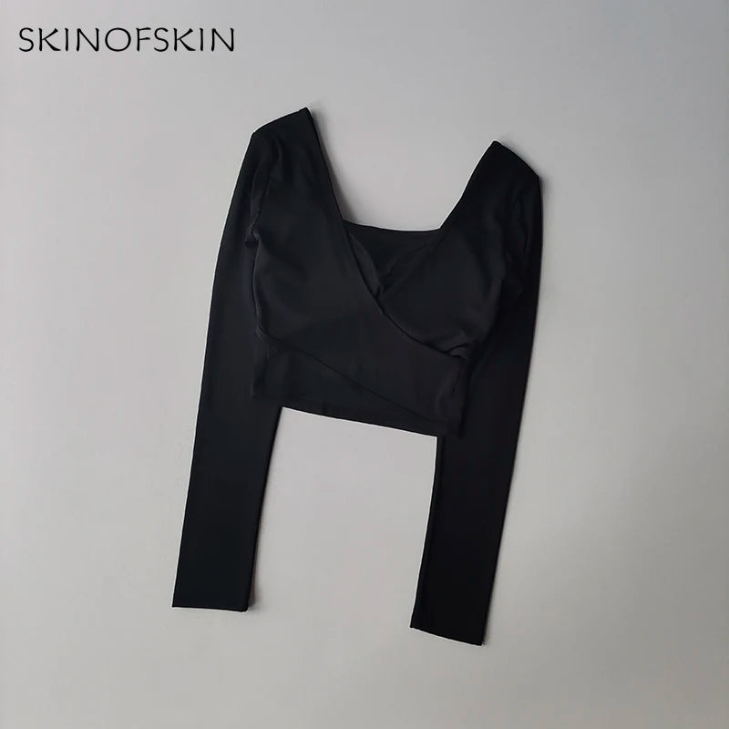 Fixed Chest Pads Crossed Back Yoga Clothes Tight Fitting Slimming Sports Long Sleeved Running Pula Fitness Clothes Tops Shirts