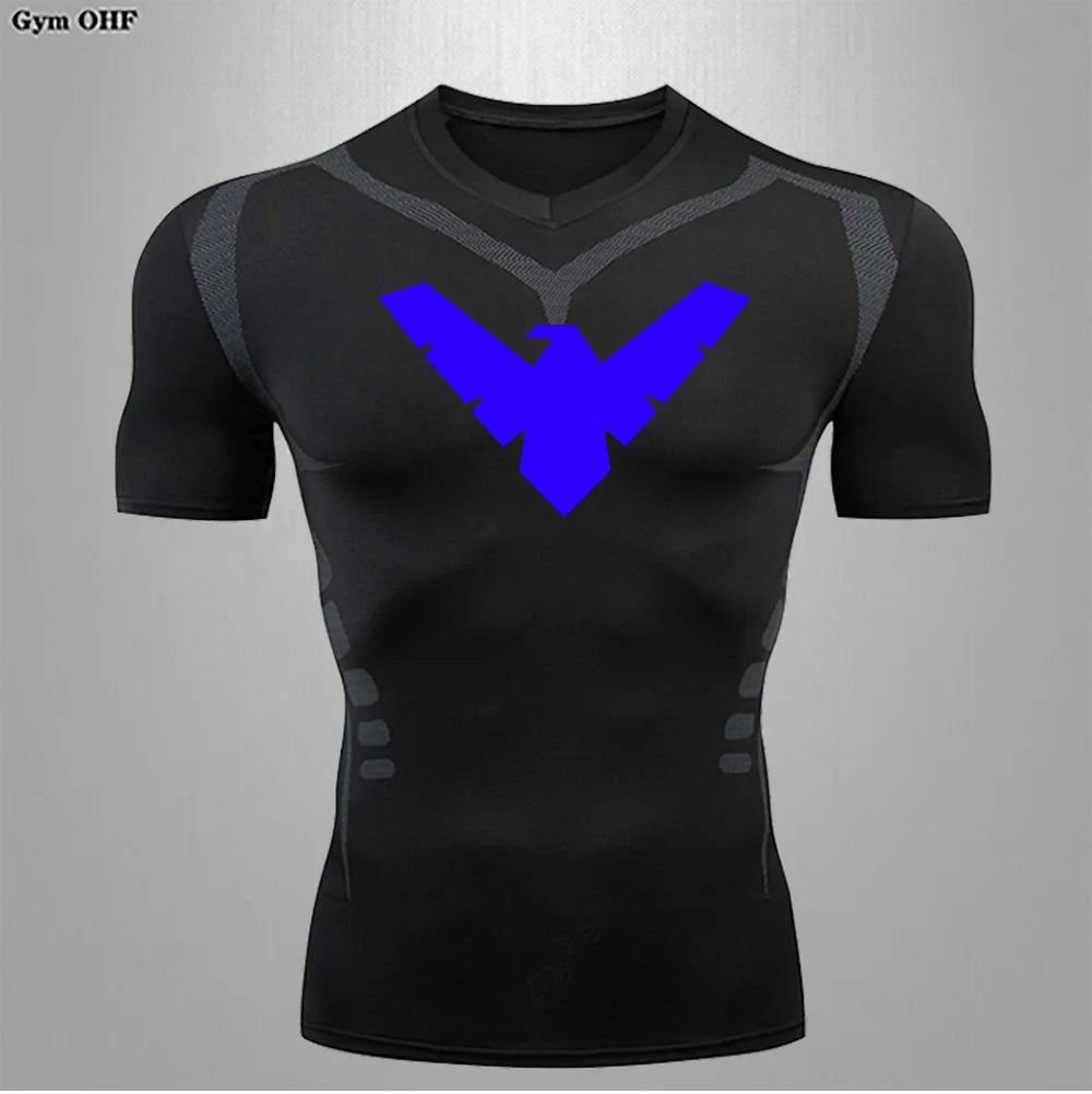 T Shirt Men Rashguard Jiu Jitsu Bjj Gym Fitness Running Training Shirts Boxing Jersey Compression Nightwing Print Tops For Male