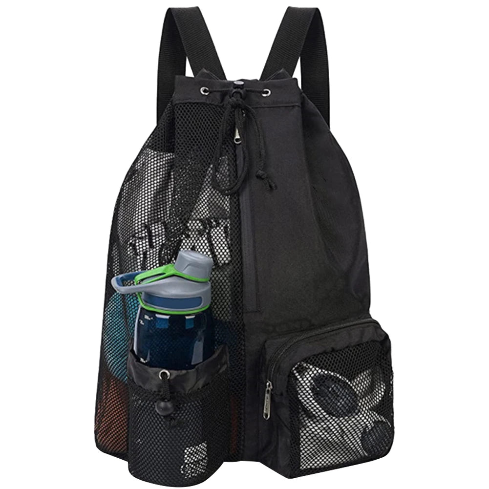Basketball Bag Drawstring Beach Storage Backpacks with Wet Pockets Thickened Mesh Lightweight Comfortable for Outdoor Sports