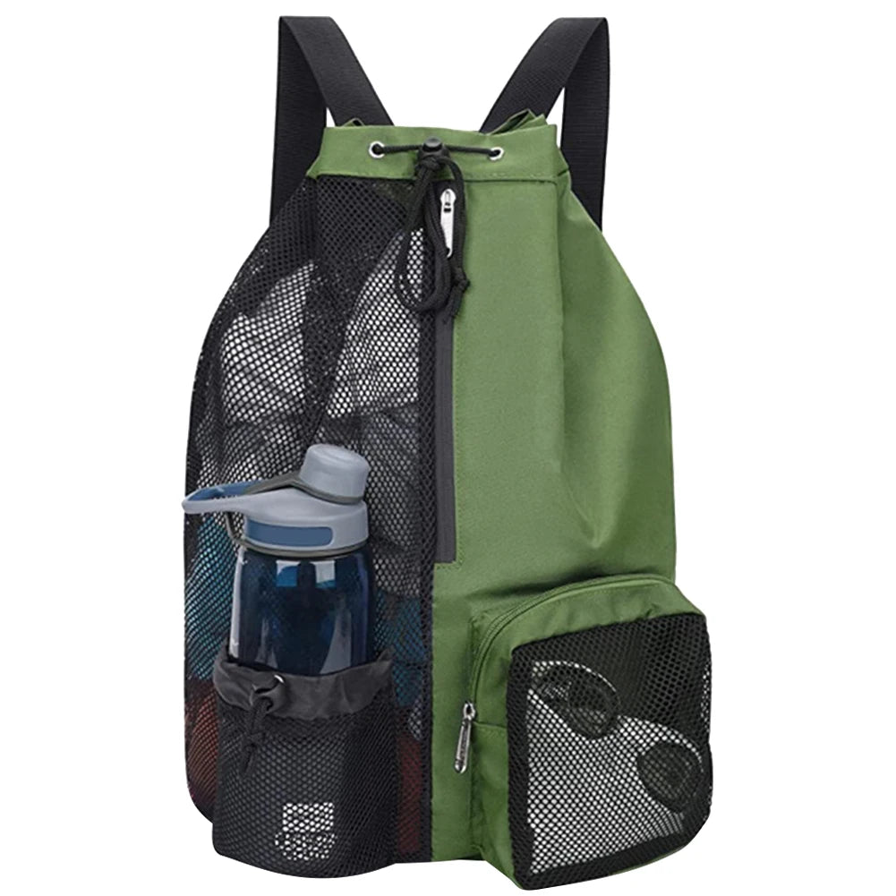 Basketball Bag Drawstring Beach Storage Backpacks with Wet Pockets Thickened Mesh Lightweight Comfortable for Outdoor Sports