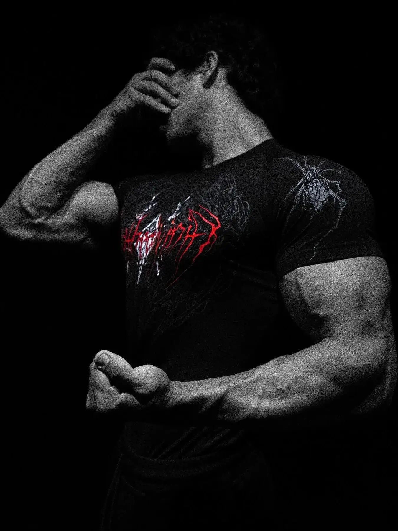 Breathedivinity Compression Shirt Short Sleeve tops Muscle GYM Fitness Mock Neck in Black Wolves Club Y2K