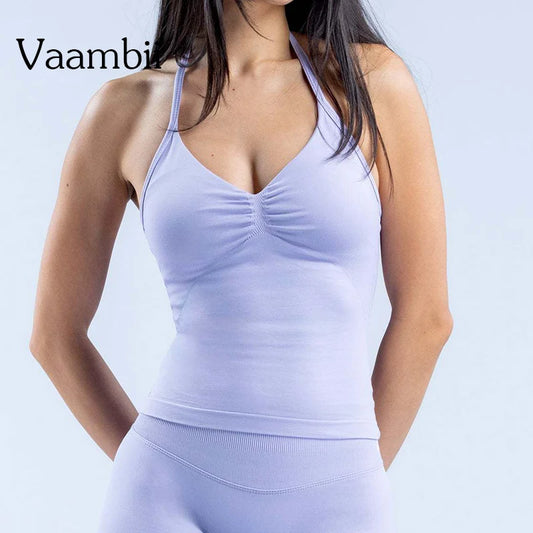 Gym Beautiful Open Back Bra Running Workout Halter Impact Longline Strappy Top Sports Yoga Vest Women's Fitness Tank Top