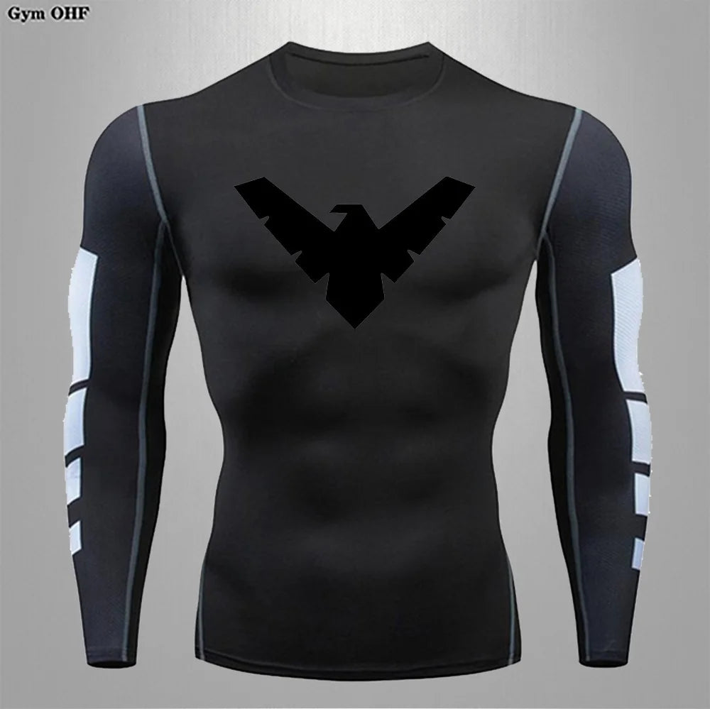 T Shirt Men Rashguard Jiu Jitsu Bjj Gym Fitness Running Training Shirts Boxing Jersey Compression Nightwing Print Tops For Male
