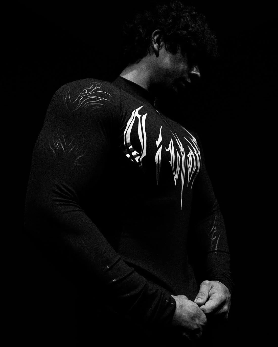 Breathedivinity Compression Shirt Short Sleeve tops Muscle GYM Fitness Mock Neck in Black Wolves Club Y2K