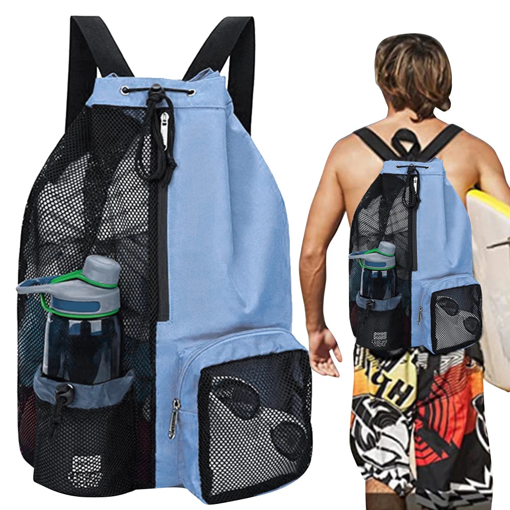 Basketball Bag Drawstring Beach Storage Backpacks with Wet Pockets Thickened Mesh Lightweight Comfortable for Outdoor Sports