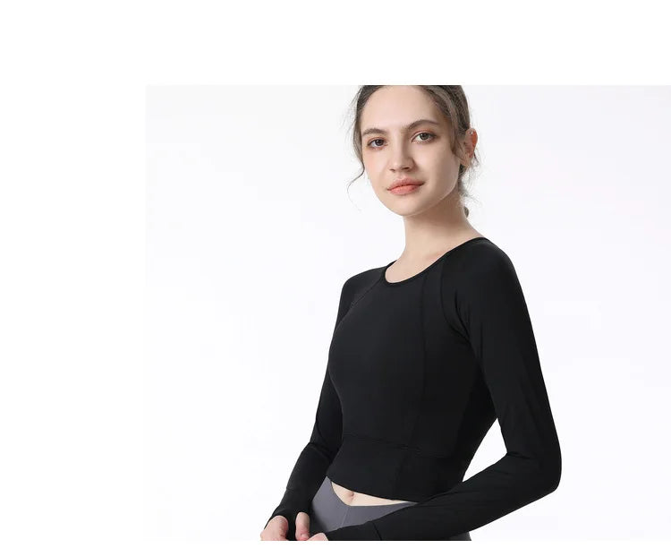 New Long Sleeve Yoga Built-in chest pad Shirts Sport Top Fitness Yoga Top Gym Top Sports Wear for Women Gym Femme Jersey Mujer