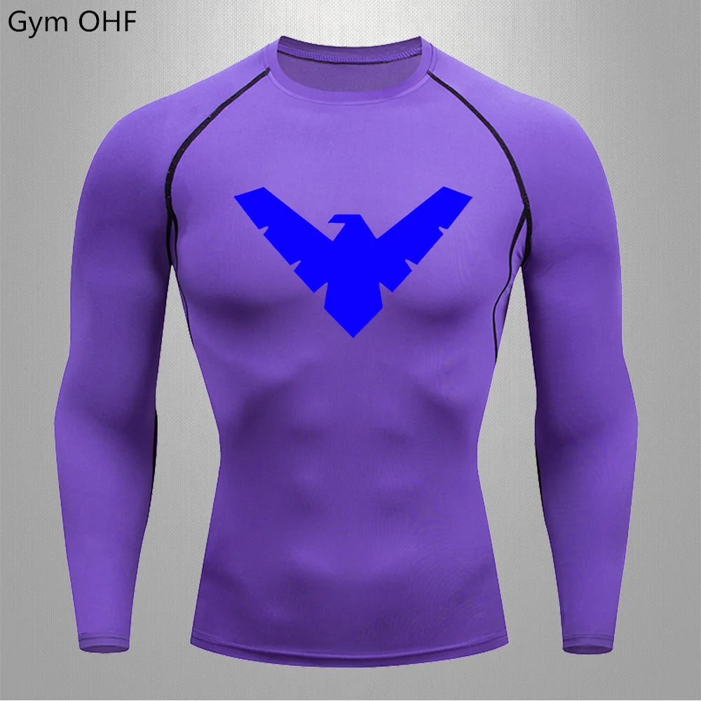 T Shirt Men Rashguard Jiu Jitsu Bjj Gym Fitness Running Training Shirts Boxing Jersey Compression Nightwing Print Tops For Male