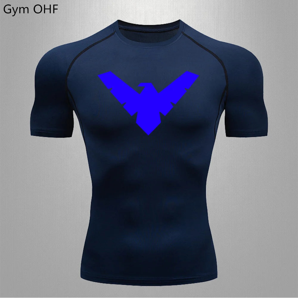 T Shirt Men Rashguard Jiu Jitsu Bjj Gym Fitness Running Training Shirts Boxing Jersey Compression Nightwing Print Tops For Male