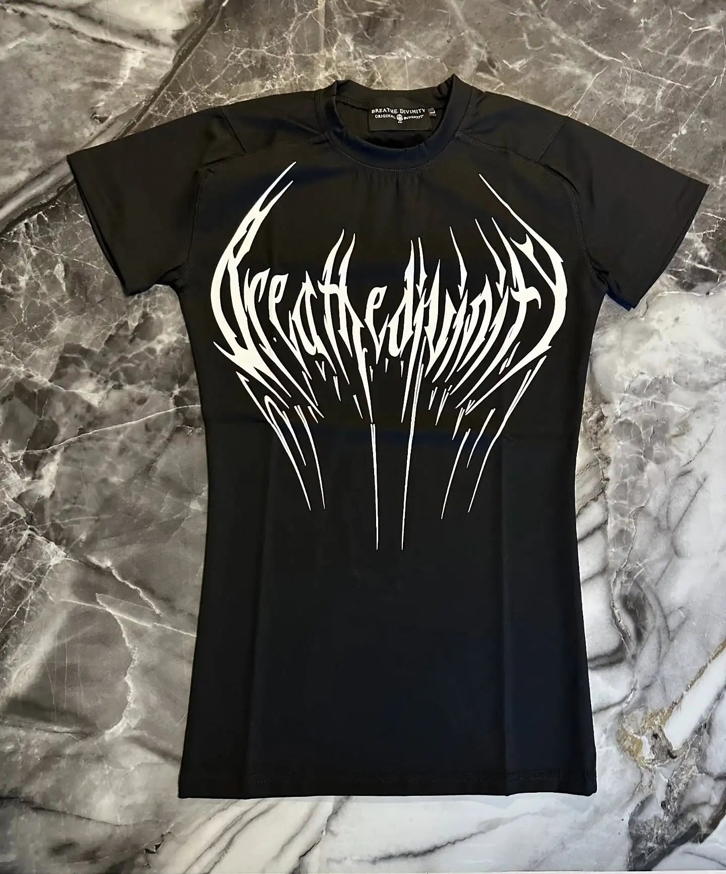 Breathedivinity Compression Shirt Short Sleeve tops Muscle GYM Fitness Mock Neck in Black Wolves Club Y2K