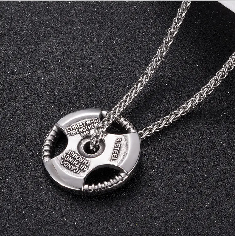 Steering Wheel Necklace with Barbell Dumbbell Pendant