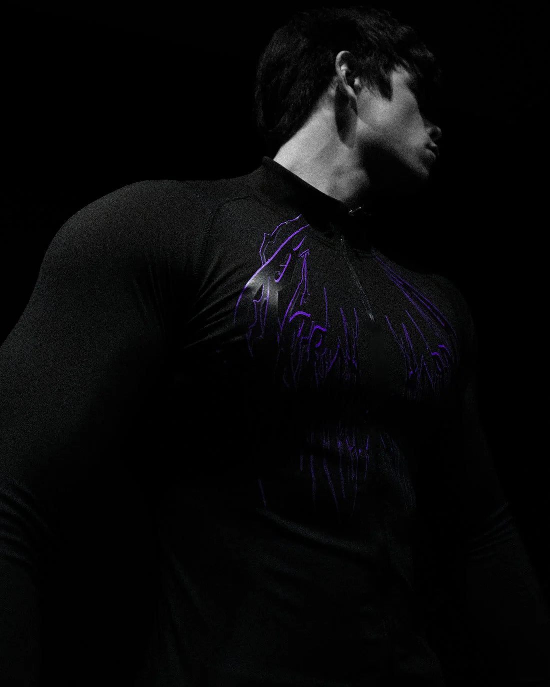 Breathedivinity Compression Shirt Short Sleeve tops Muscle GYM Fitness Mock Neck in Black Wolves Club Y2K