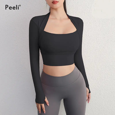 Yoga Fitness Activewear Faux Two-Piece Tops