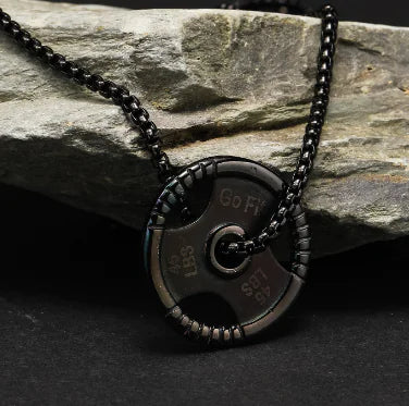 Steering Wheel Necklace with Barbell Dumbbell Pendant
