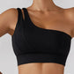 Ribbed One Shoulder Stretch Yoga Bra & Shockproof Women's Activewear Set