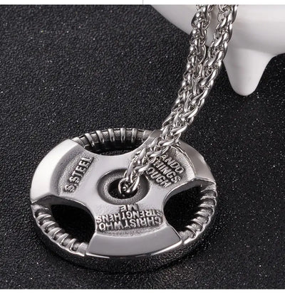 Steering Wheel Necklace with Barbell Dumbbell Pendant