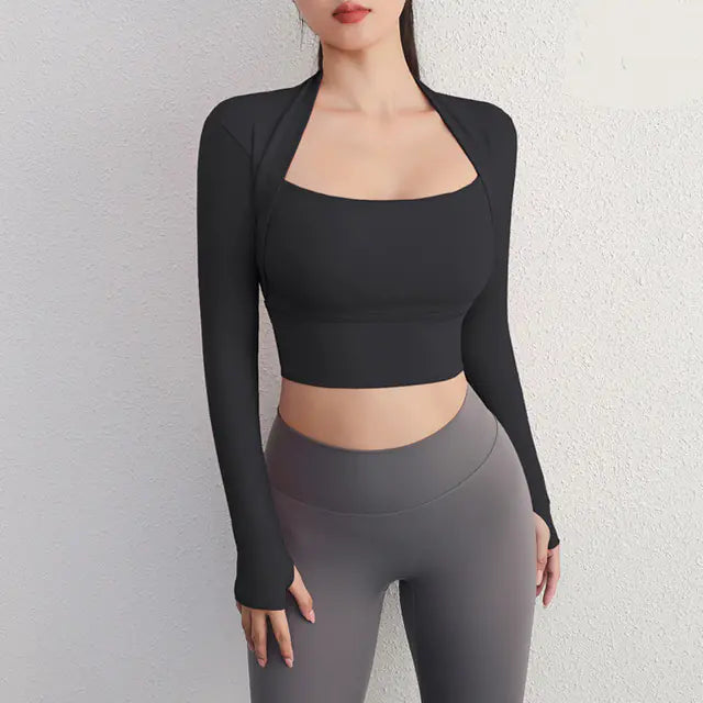 Yoga Fitness Activewear Faux Two-Piece Tops