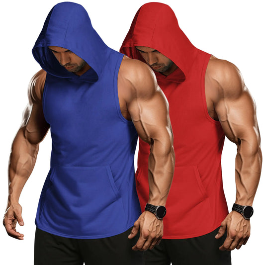 COOFANDY Men's Dual 2-Pack Workout Hooded Tank Tops