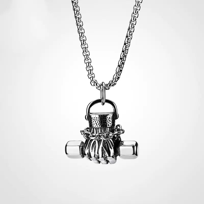 Titanium Steel Dumbbell Fist Necklace for Men