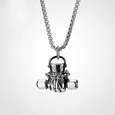 Titanium Steel Dumbbell Fist Necklace for Men