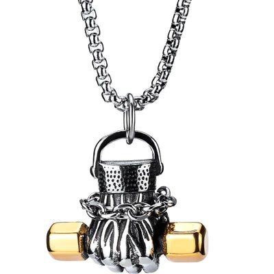 Titanium Steel Dumbbell Fist Necklace for Men