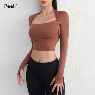 Yoga Fitness Activewear Faux Two-Piece Tops