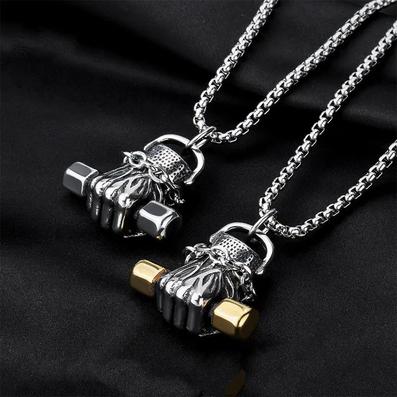 Titanium Steel Dumbbell Fist Necklace for Men