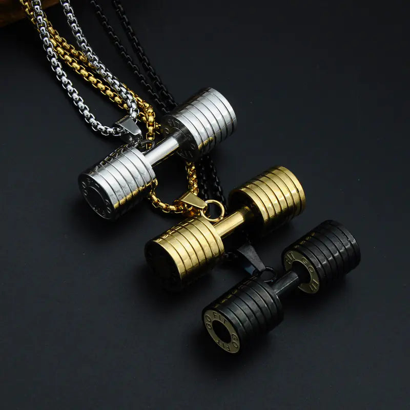 Titanium Steel Dumbbell Pendant Necklace for Men